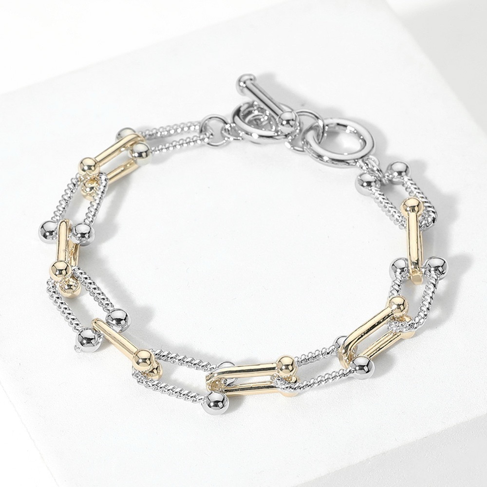 Two Tone 14KGP Hardware Link Toggle Bracelet - Picture 3 of 3